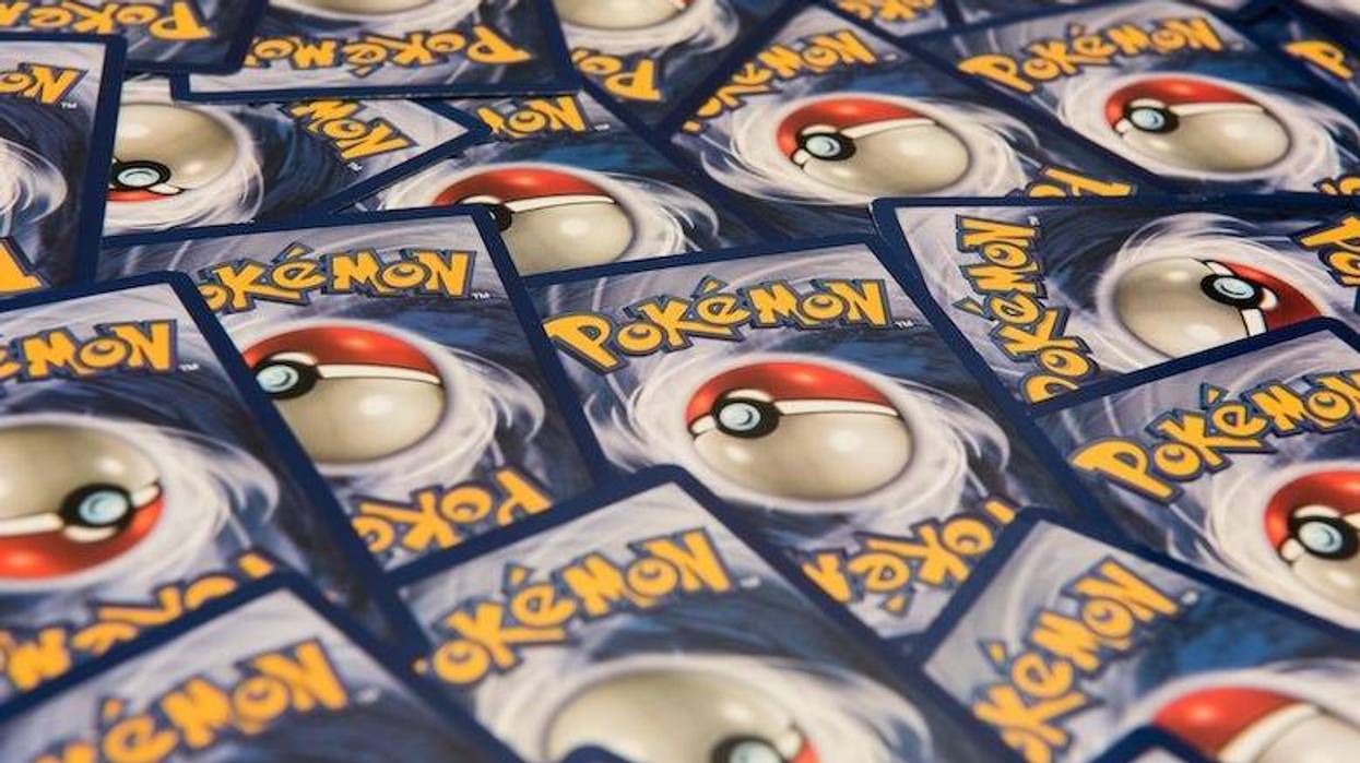 Pokémon trading cards spread out