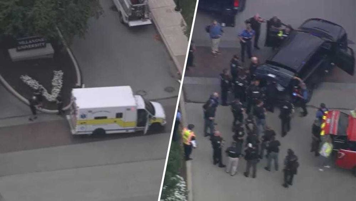Police and emergency personnel gather on scene at Villanova University, in response to a report of an active shooter on Thursday, Aug. 21.