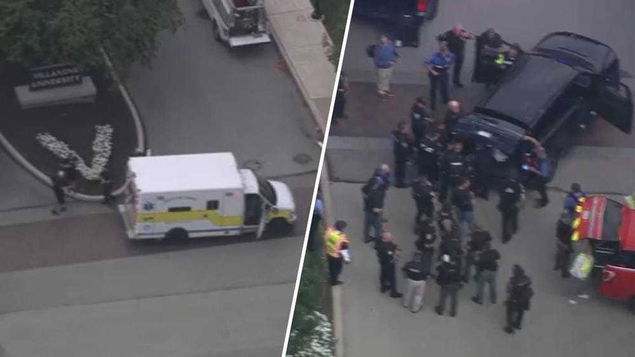 Police and emergency personnel gather on scene at Villanova University, in response to a report of an active shooter on Thursday, Aug. 21.