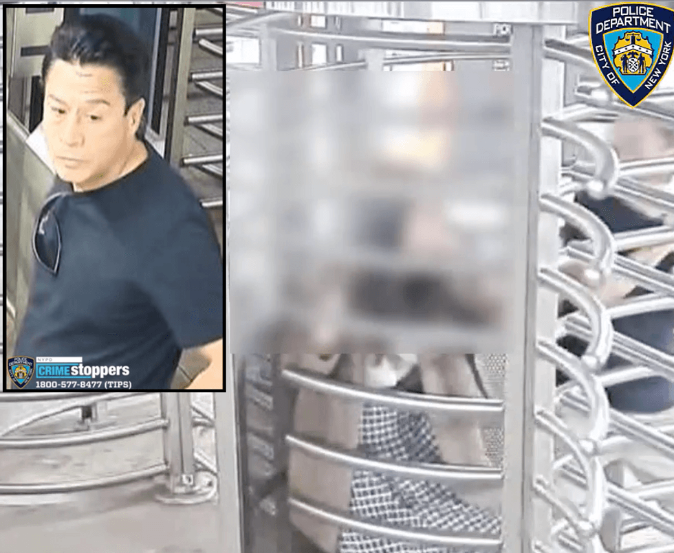 Police are searching for a man who trapped a woman inside a full-height security turnstile at a Queens subway station