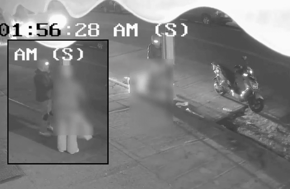 Police are searching for a suspect on a motorized scooter seen slapping the woman to the ground and sexually assaulting her