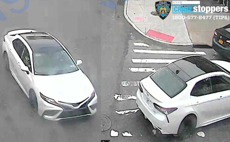 Police are searching for a white sedan that the suspects fled in