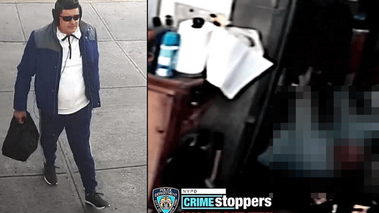 Police are still searching for a suspect (left) in a brutal attack on a Queens pawn shop owner (right)
