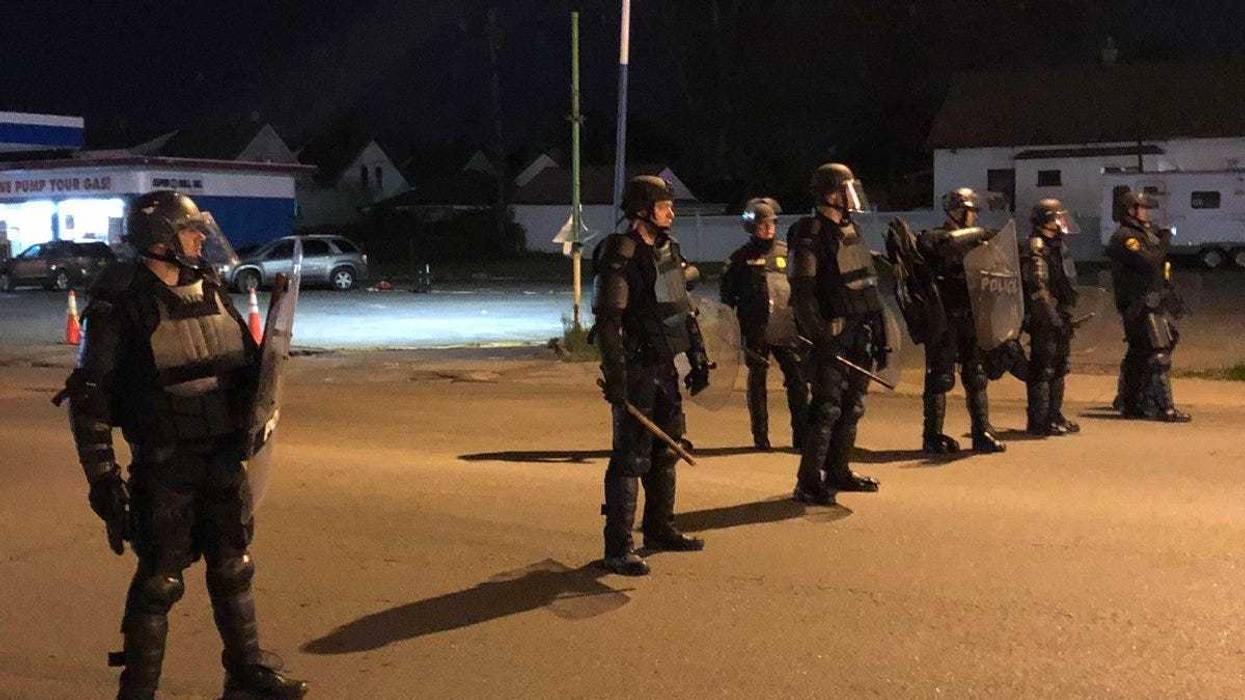 Police at Monday's protest on Bailey Ave.