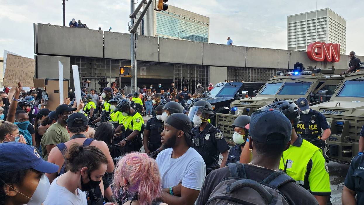 Police barricade outside CNN Center Atlanta