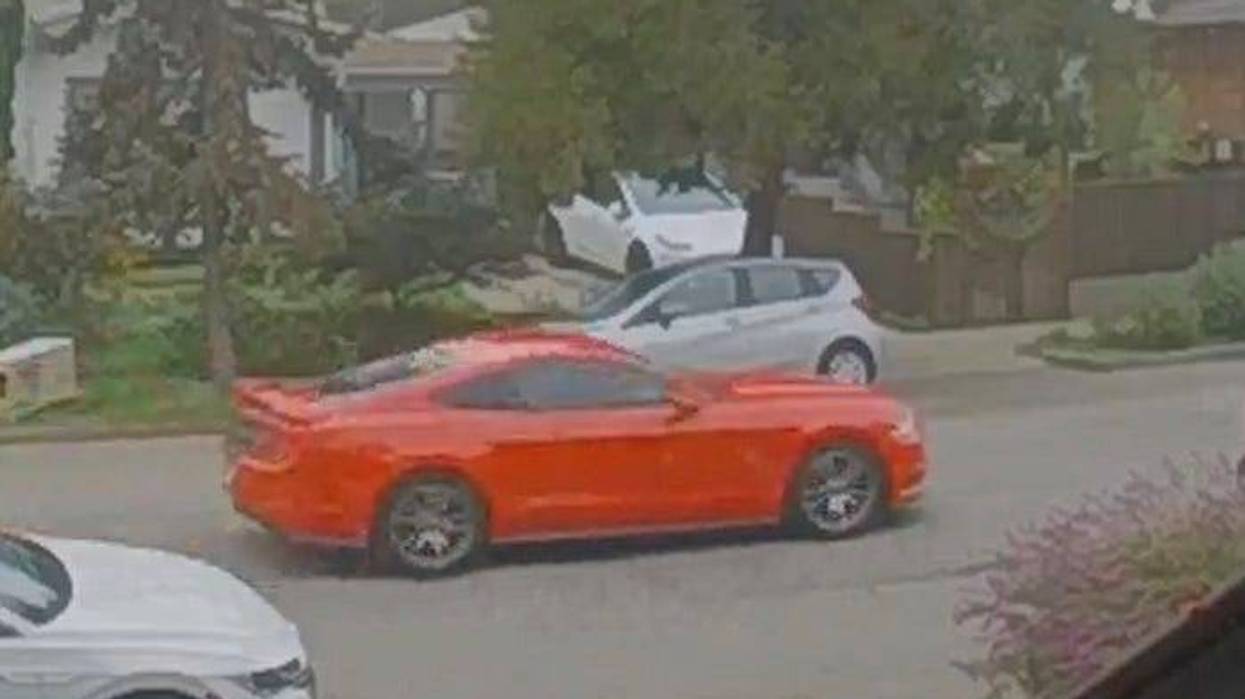 Police believe the suspect is driving a red Ford Mustang Fastback with a rear spoiler and dark tinted windows.