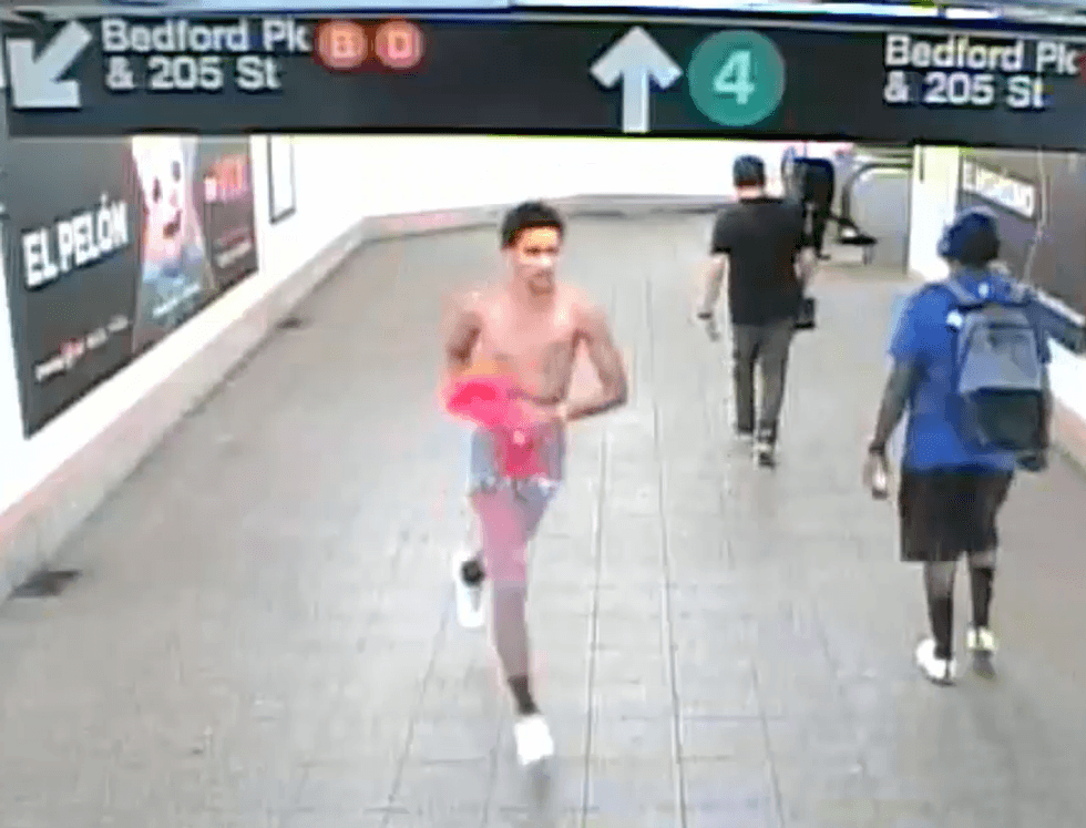 Police believe this is the shirtless man who stabbed a straphanger at the Yankee Stadium subway station on Sunday afternoon