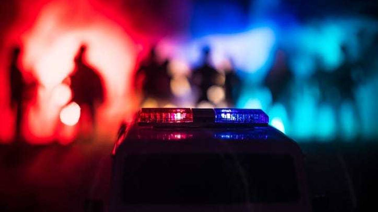 Police cars at night. Police car chasing a car at night with fog background.