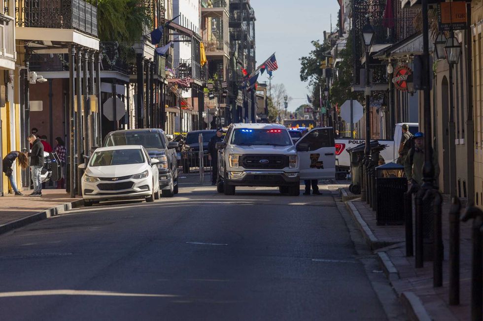 Police checkpoints are seen on Bourbon Street on Jan. 2, 2025