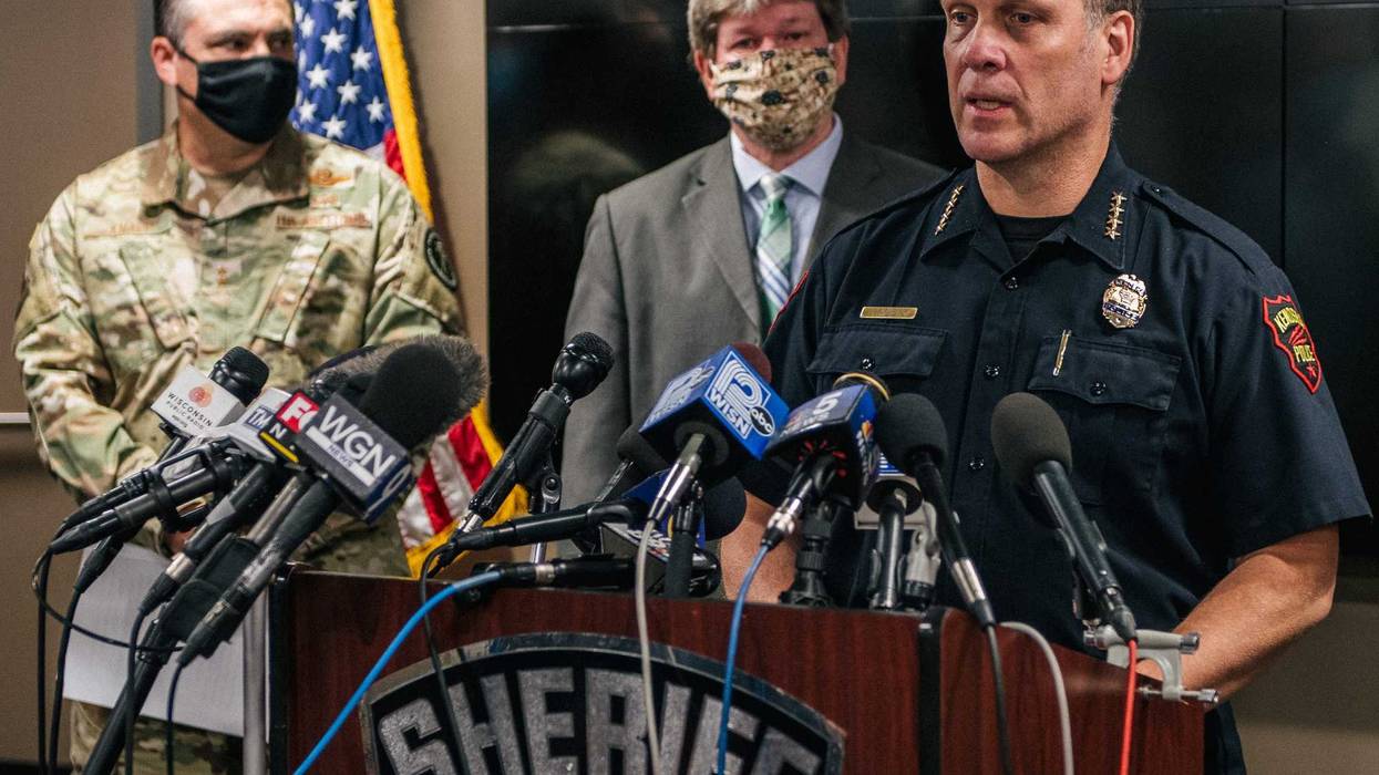 Police Chief Dan Miskinis speaks at a news conference on August 26, 2020 in Kenosha, Wisconsin.