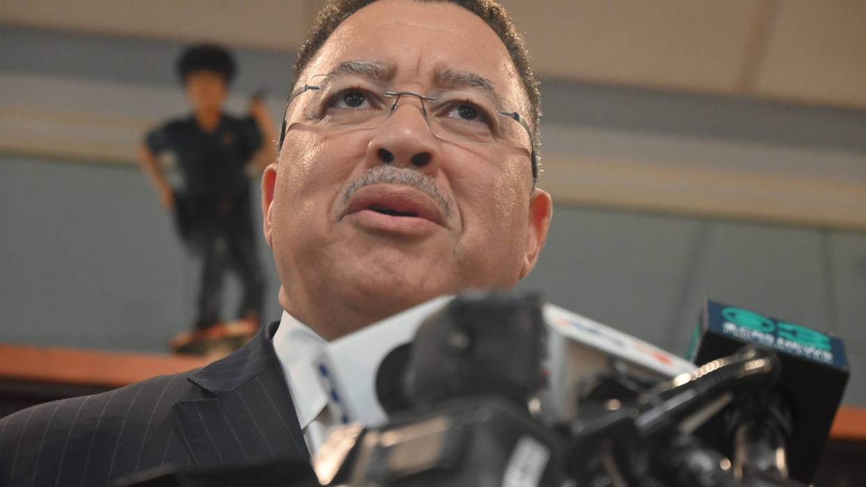 Police Commissioner Kevin Bethel speaks at a podium in May 2025.