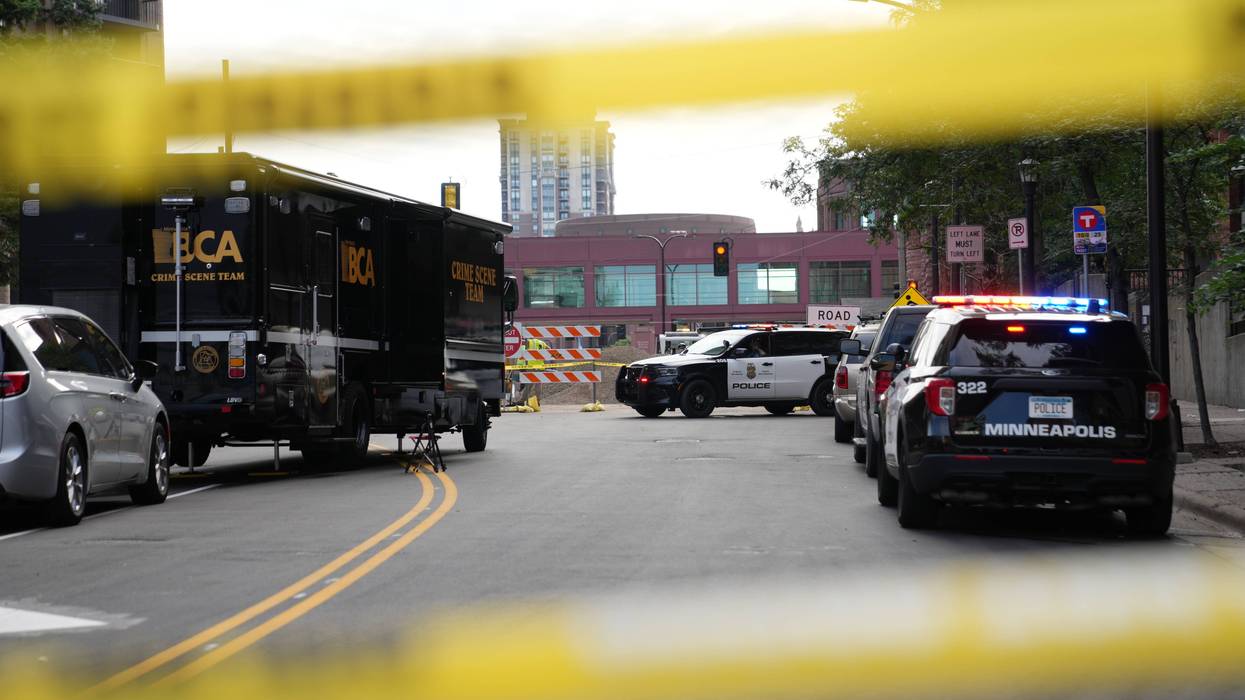 Police continue to investigate the scene of a Wednesday shooting at Shoreline Plaza apartments, Thursday, Sept. 3, 2026, in Minneapolis.
