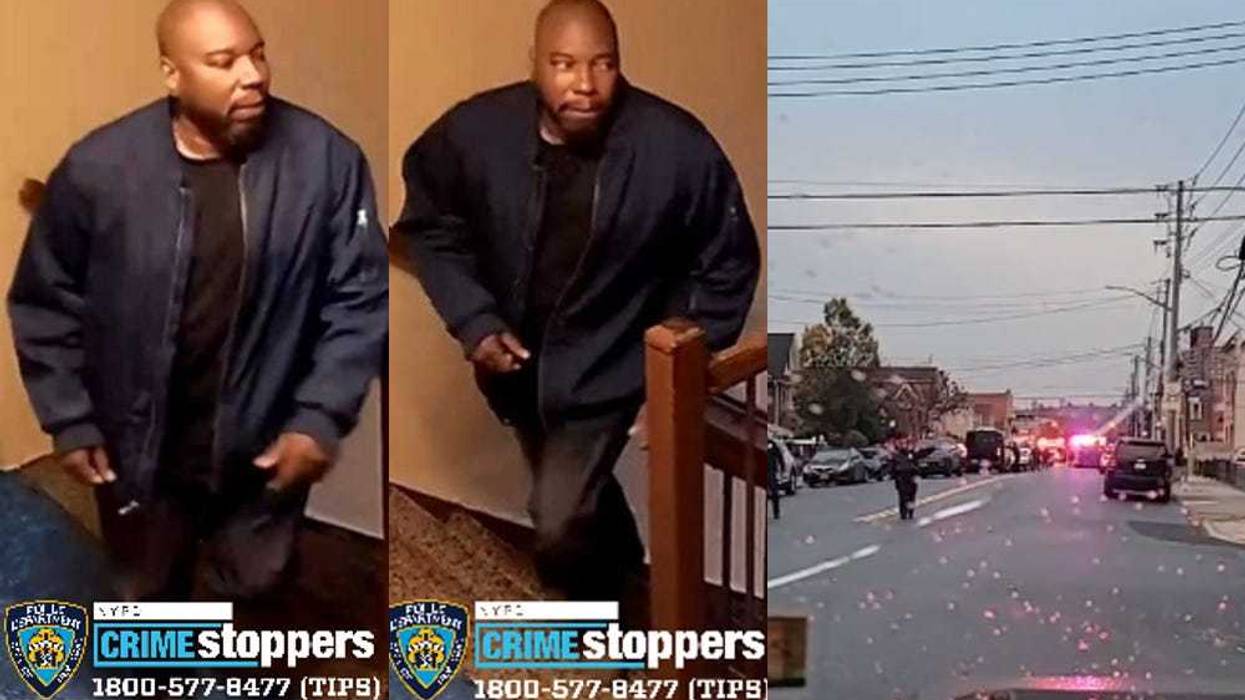 Police had been searching for Jason Pass, 47, since Sunday night's shooting in East Flatbush (left). Police at the scene of a shooting in Gravesend on Wednesday morning (right)