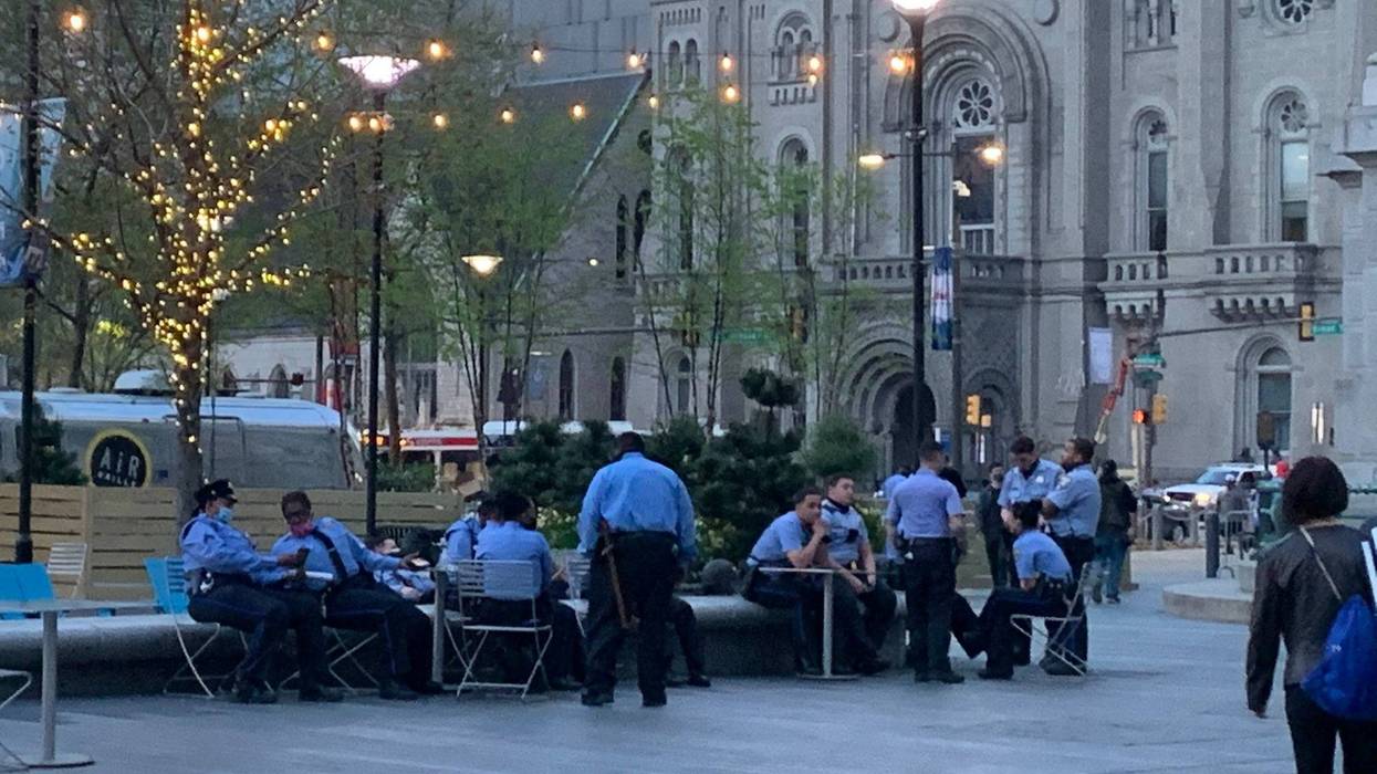 Police in Center City after the Derek Chauvin verdict.