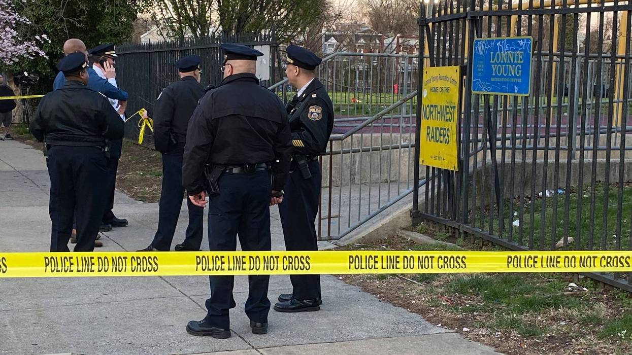 Police investigate the scene of a shooting at the Lonnie Young Recreation Center in East Falls on Tuesday, April 1.