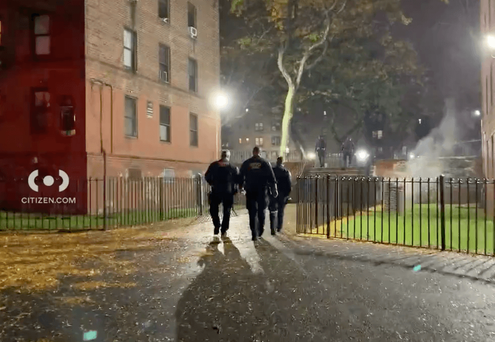 Police investigated on a rainy Sunday night
