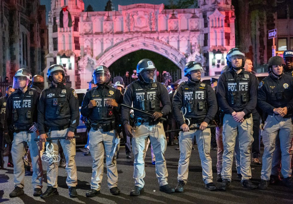 Police look on during pro-Palestinian demonstrations at The City College Of New York (CUNY) on April 30, 2024