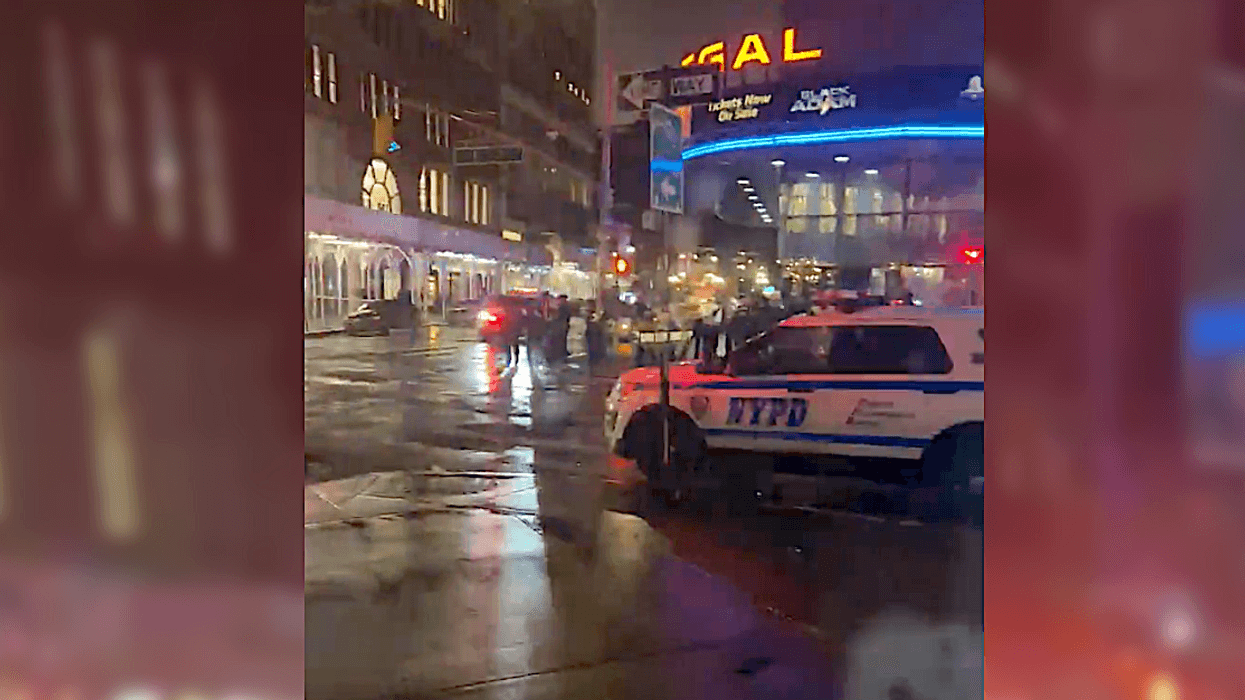 Police outside the Regal Union Square, where a man was shot on Monday night