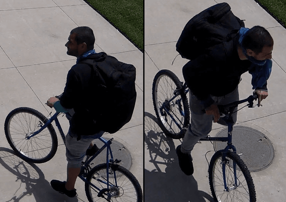 Police photos show the suspect on a bicycle around the time of Sunday