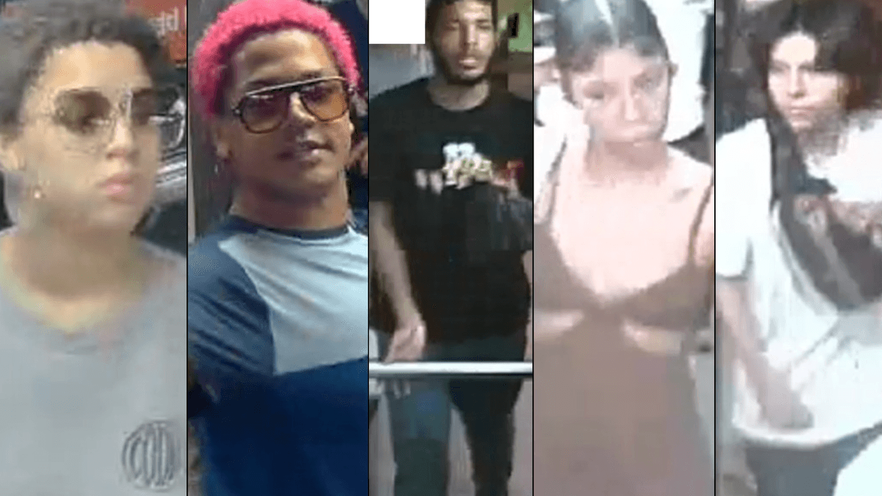 Police released images of five suspects who they say attacked two subway riders who recorded them smoking on a train