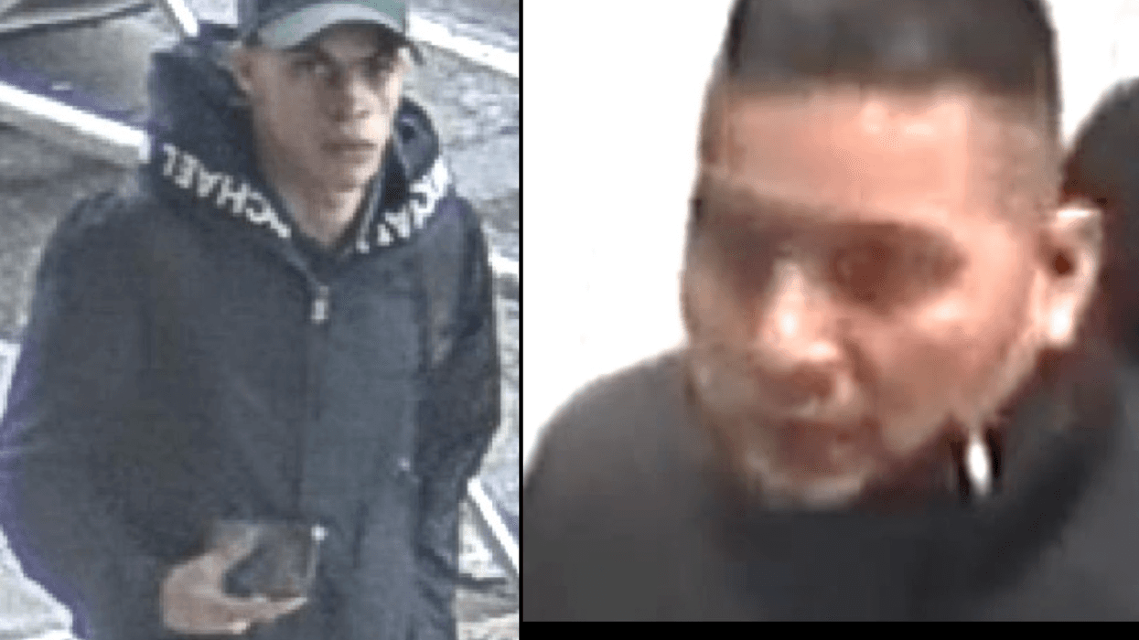 Police released new images of the black-clad man (left) and the fake Amazon worker (right) who allegedly robbed a Flushing jewelry store on Feb. 22, 2023