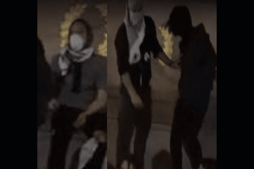 Police released photos of suspects wanted in connection to the vandalism of Central Park monuments on Monday night.