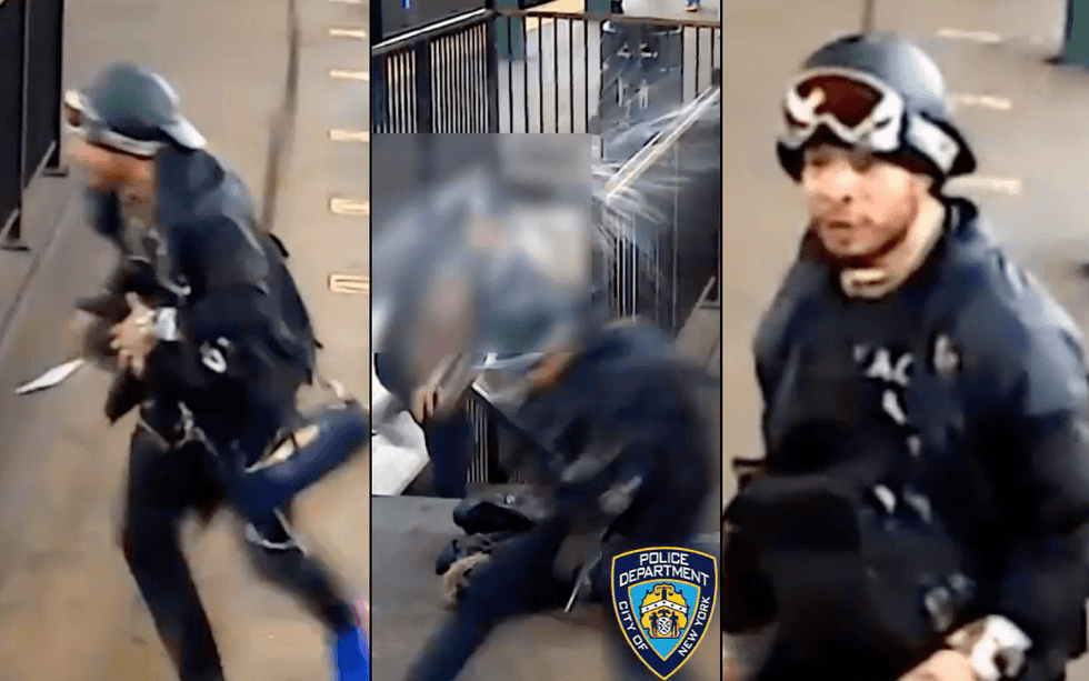 Police said a man took out a large knife and slashed another man who bumped into him in a subway station stairwell