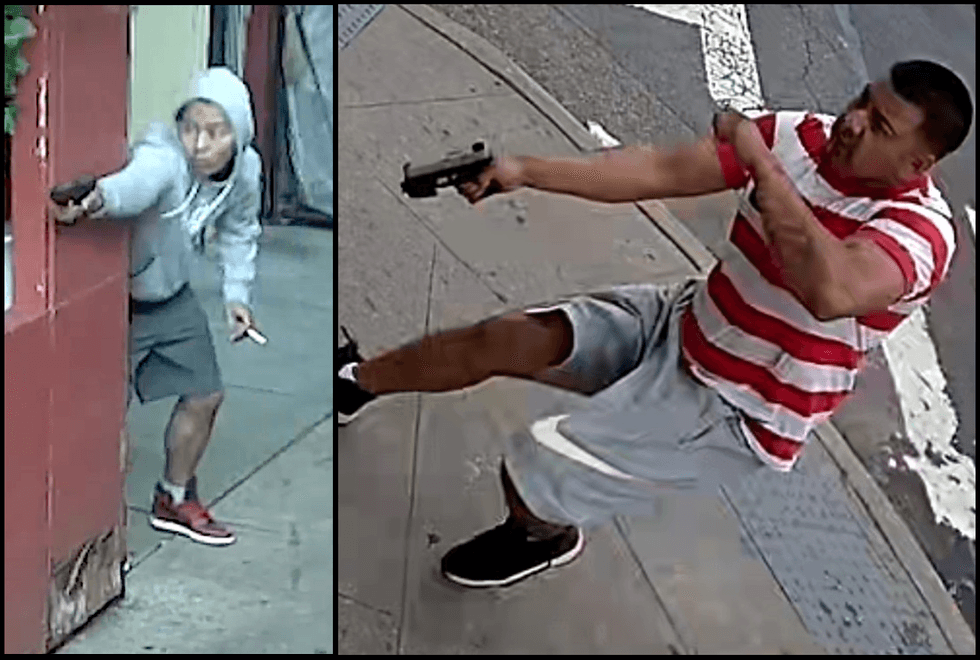 Police said one of the suspected gunmen (left) was arrested while the other (right) remains on the loose