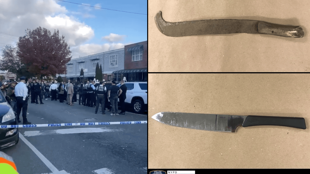 Police said the 30-year-old suspect was armed with a machete and a butcher knife when he was shot by an NYPD lieutenant