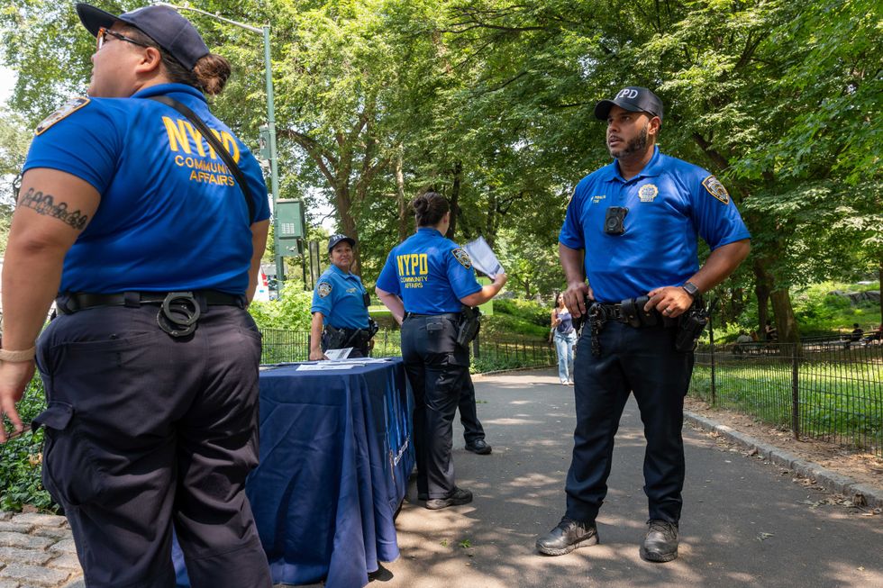 Police set up a staging area in Central Park following a series of muggings at the park on August 15, 2024