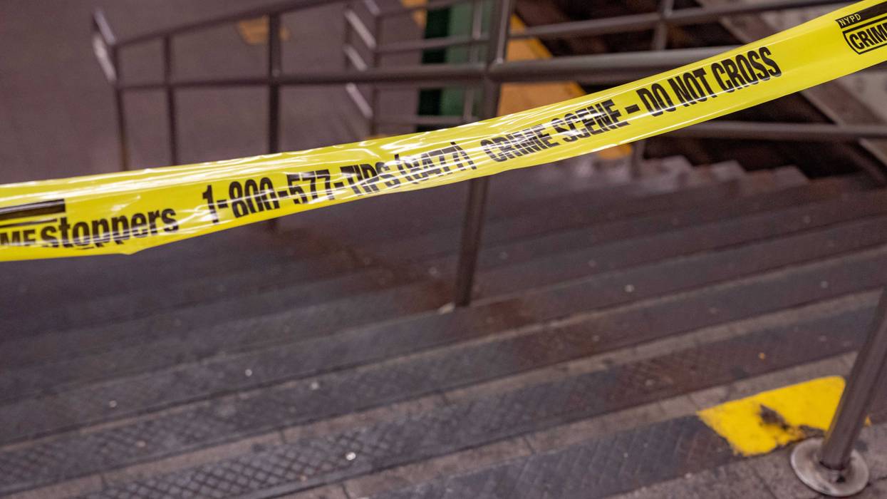 Police tape at a subway station in Manhattan
