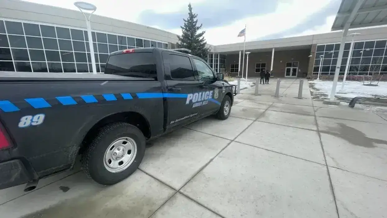 Police truck outside Auburn Hills Avondale High School
