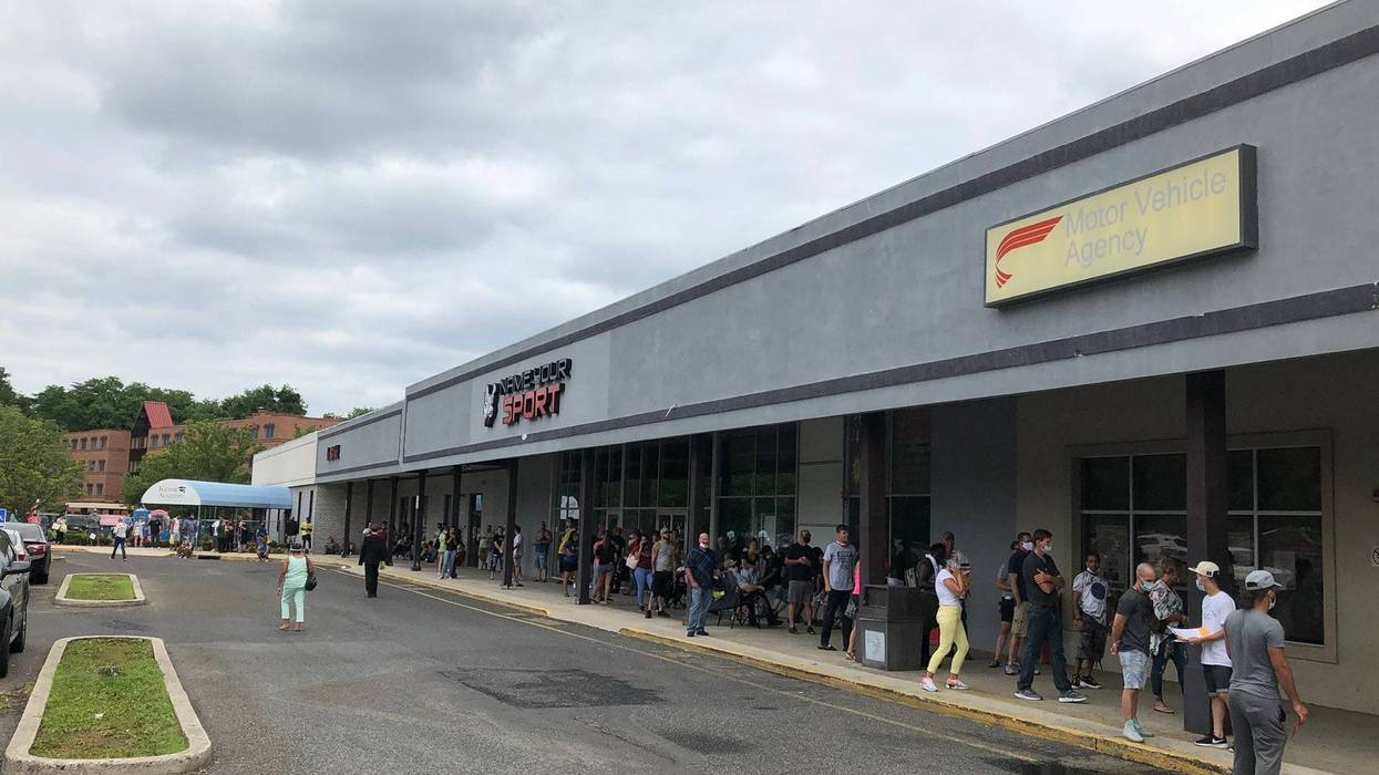 Police were blocking the entrance at the Runnemede, N.J., MVC office because the lot was full.