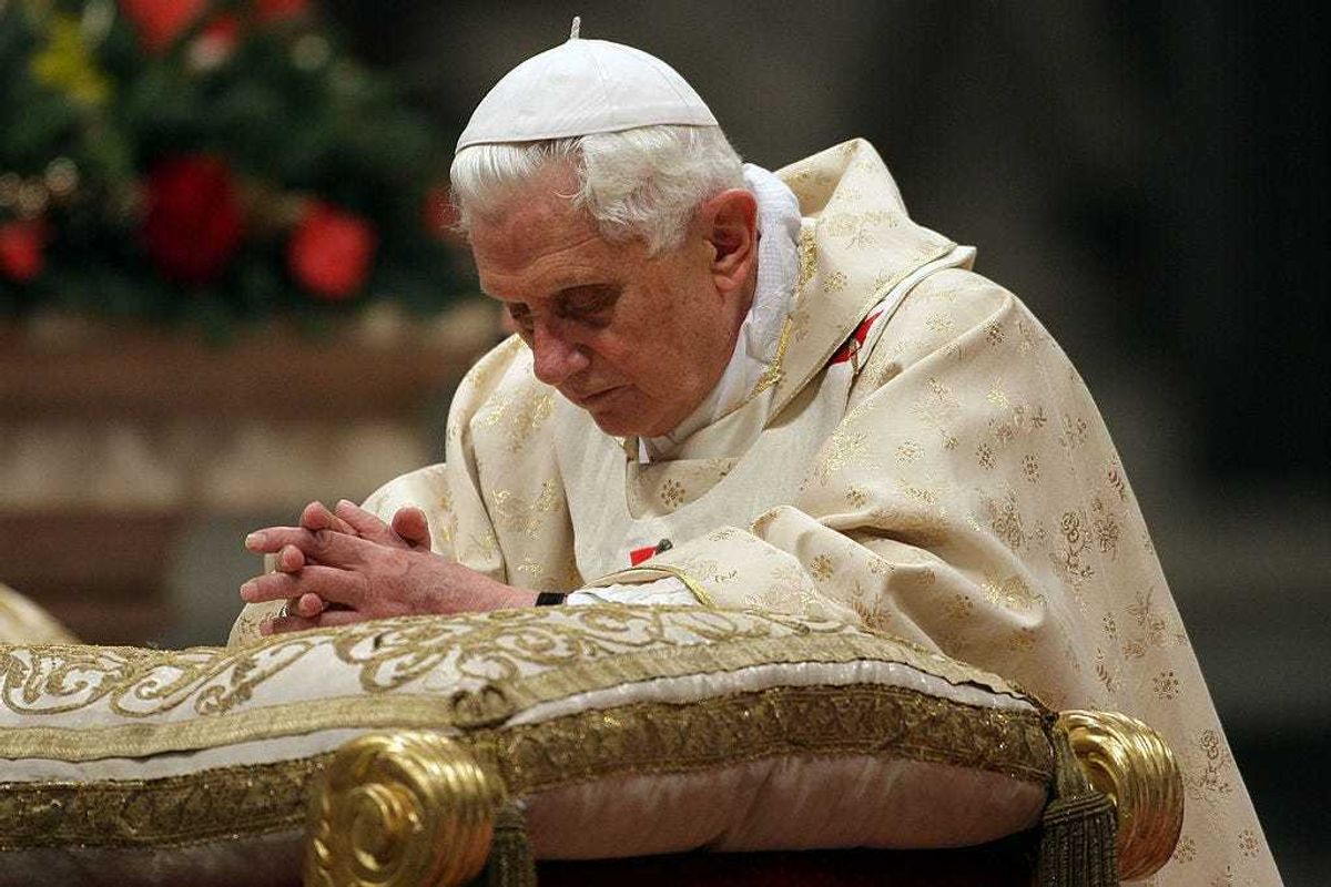 Pope Benedict XVI gives Christmas Night Mass at St. Peter's Basilica on December 24, 2009 in Vatican City, Vatican. The mass on Christmas Eve and Christmas Day are scheduled to be televised in an estimated 73 countries. (Photo by Franco Origlia/Getty Images)