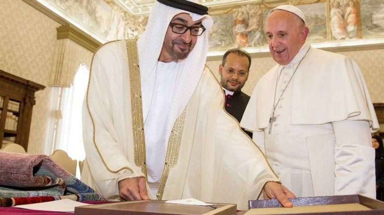 Pope Francis and Crown Prince of Abu Dhabi, Sheikh Mohammed bin Zayed al-Nahyan exchange gifts at the Vatican in September 2016.