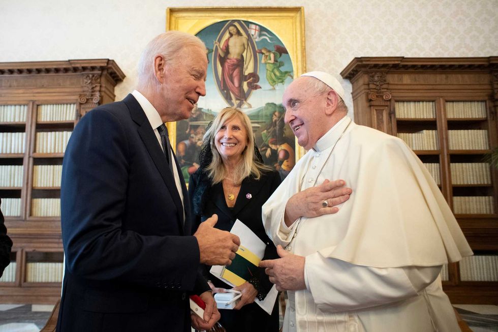 Pope Francis meets with President Joe Biden and his wife, first lady Jill Biden, at the Vatican on Friday, Oct. 29, 2021