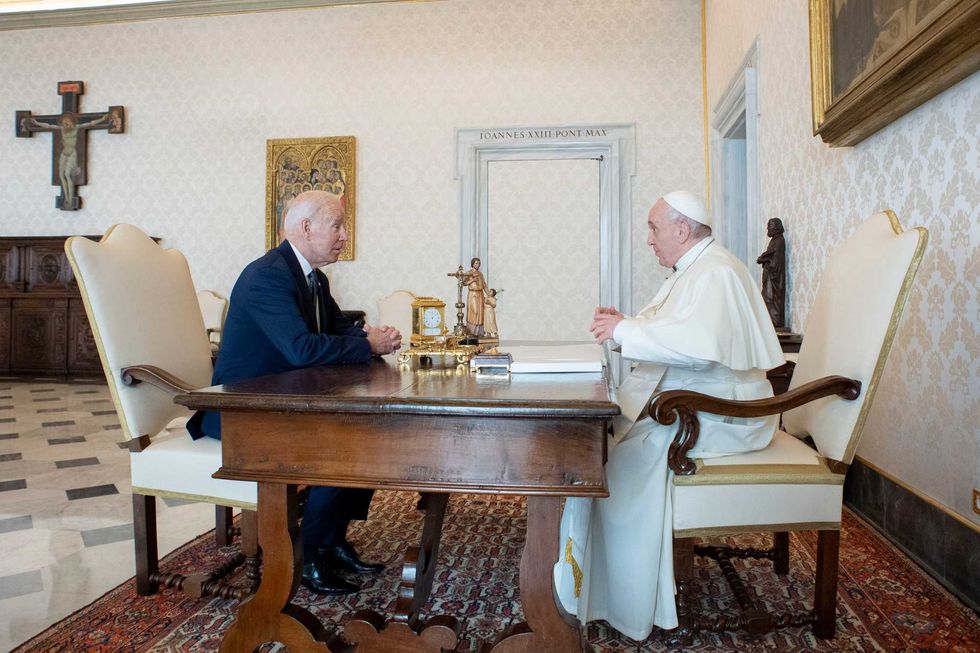 Pope Francis meets with President Joe Biden at the Vatican on Friday, Oct. 29, 2021
