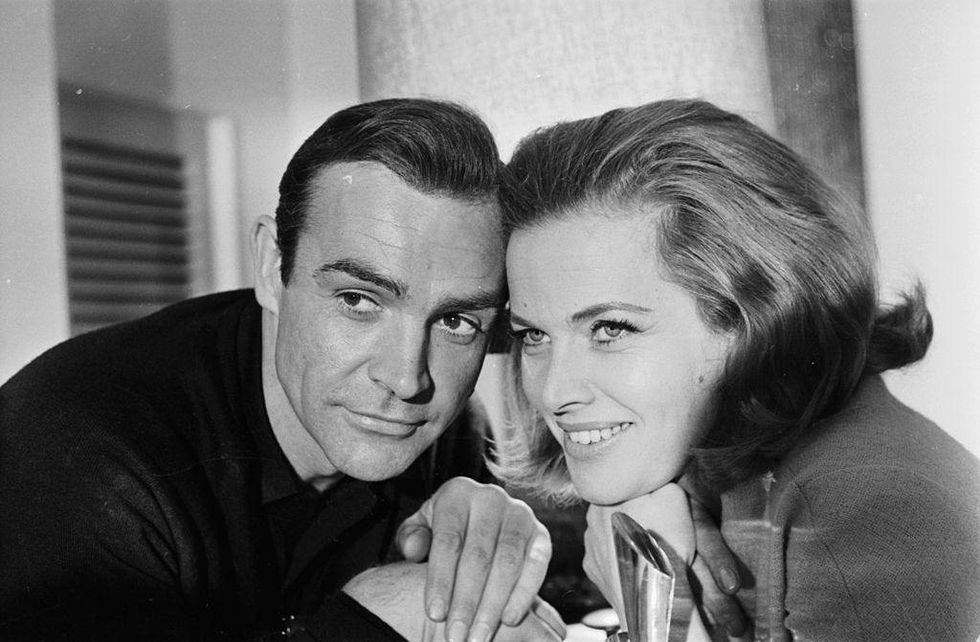 Portrait of James Bond actors Sean Connery and Honor Blackman, to promote the film