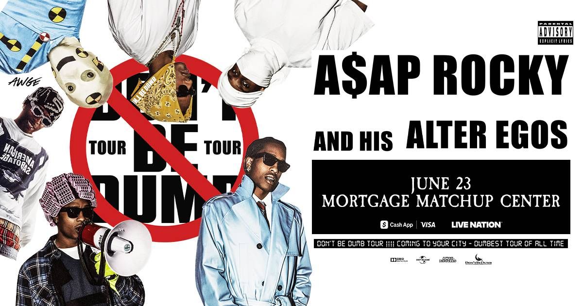Poster for A$AP Rocky's 'Don't Be Dumb Tour' showing him in multiple alter egos.
