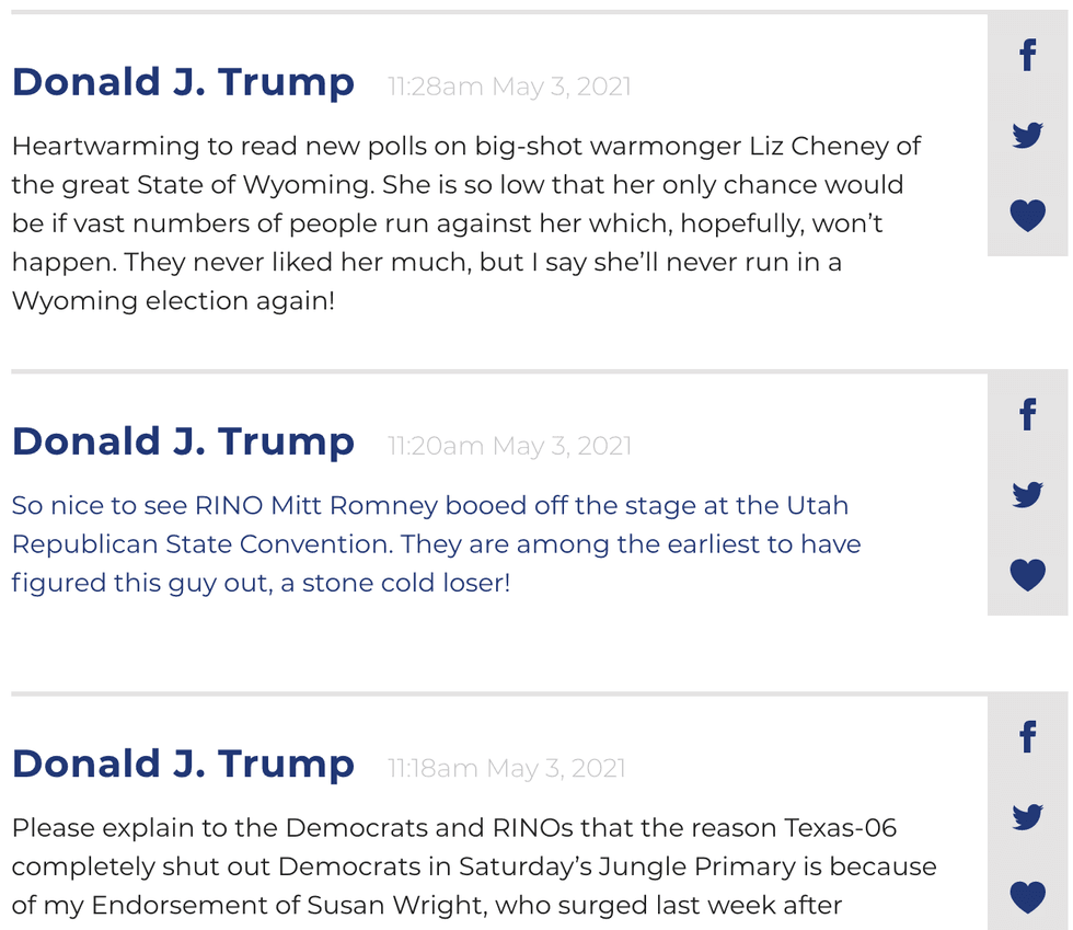 Posts from the former president on his personal website