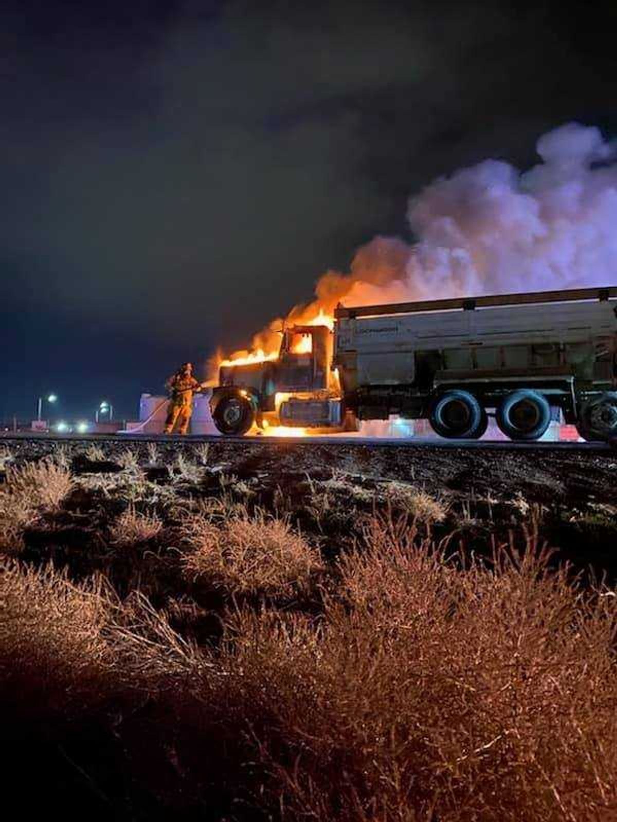 Potato truck on fire.