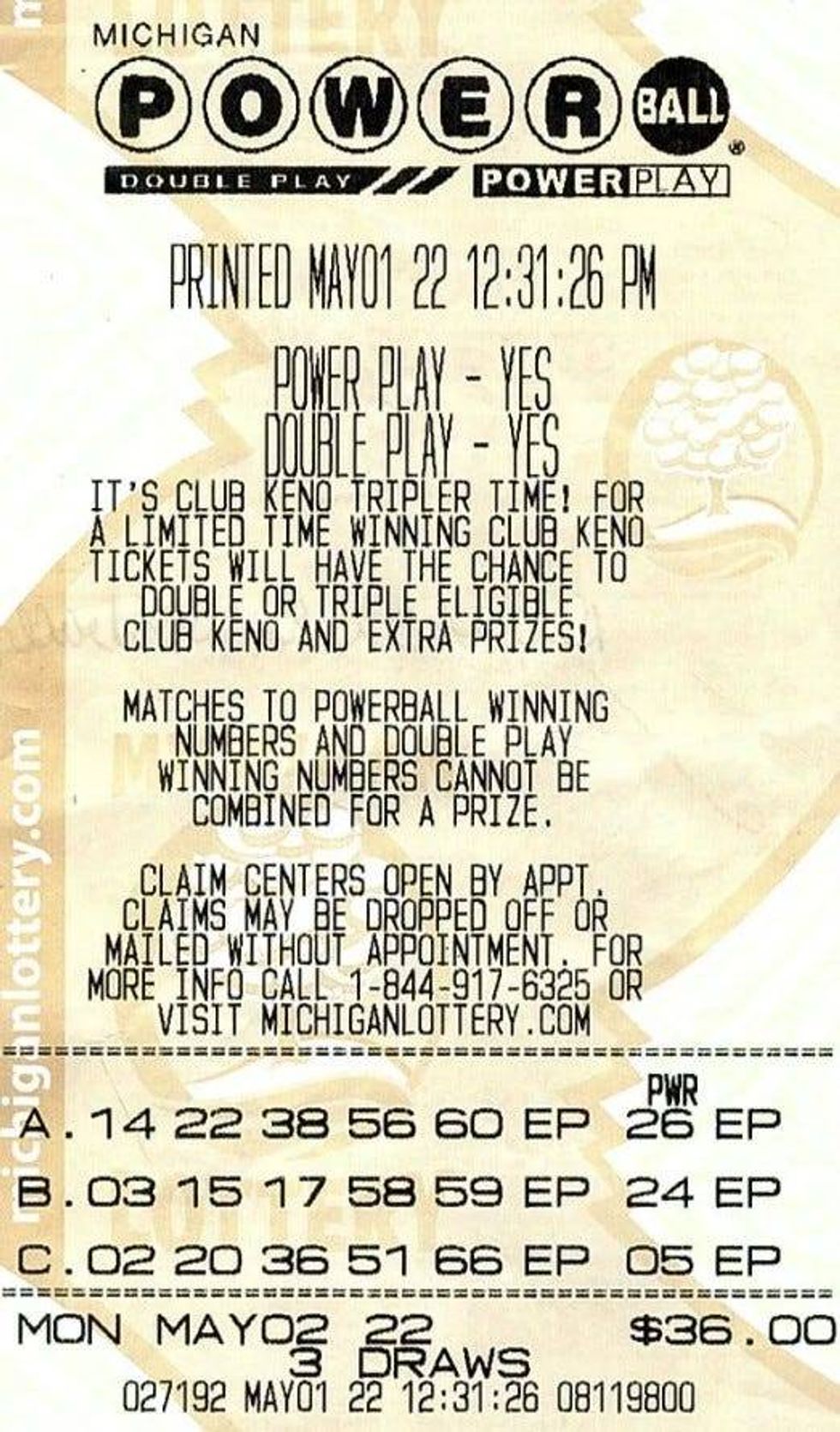 Powerball ticket