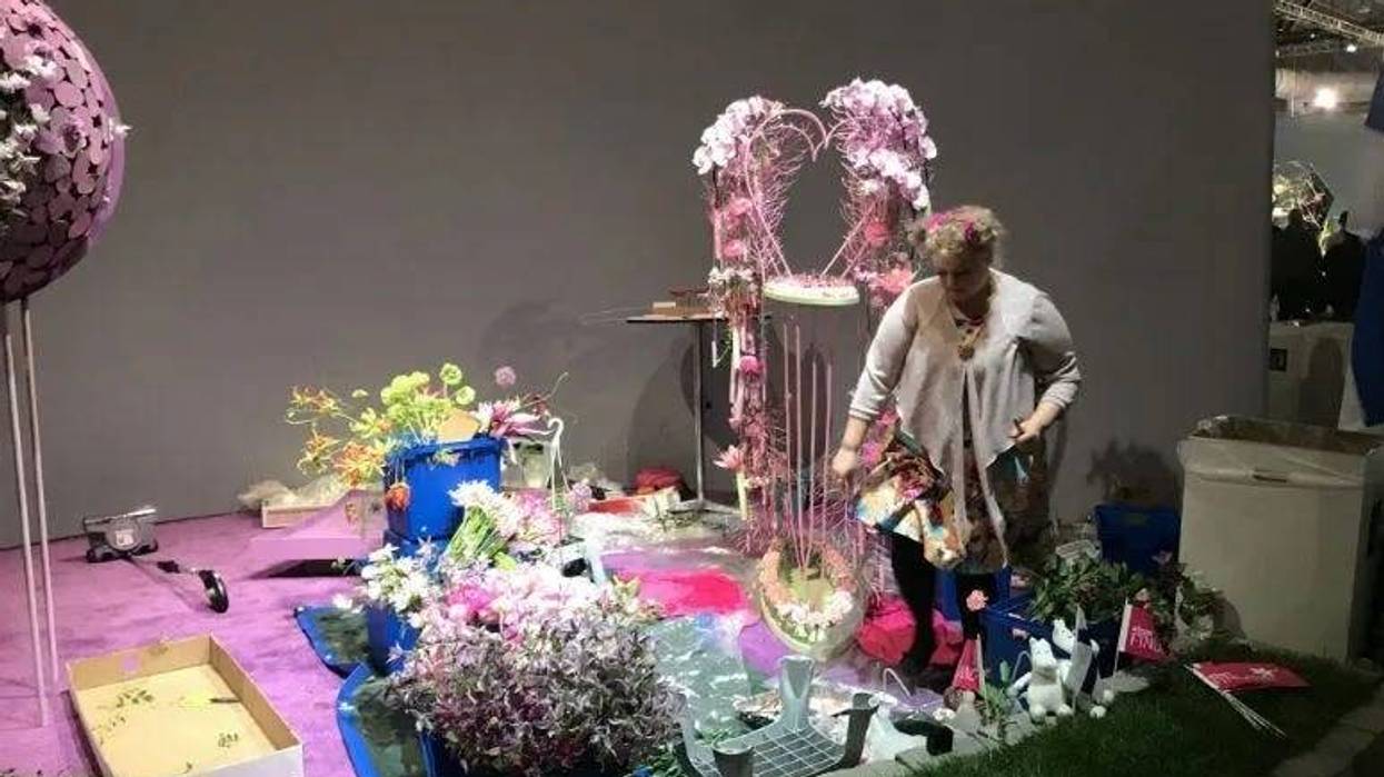 Preparation for a past Philadelphia Flower Show at the Pennsylvania Convention Center.