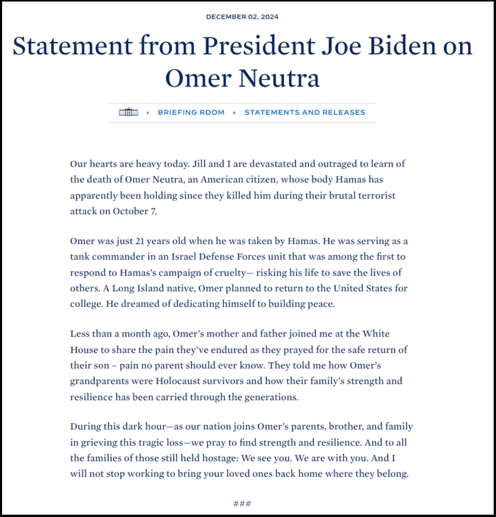 President Biden released a statement on the death of Neutra, saying he and first lady Jill Biden are "devastated and outraged"