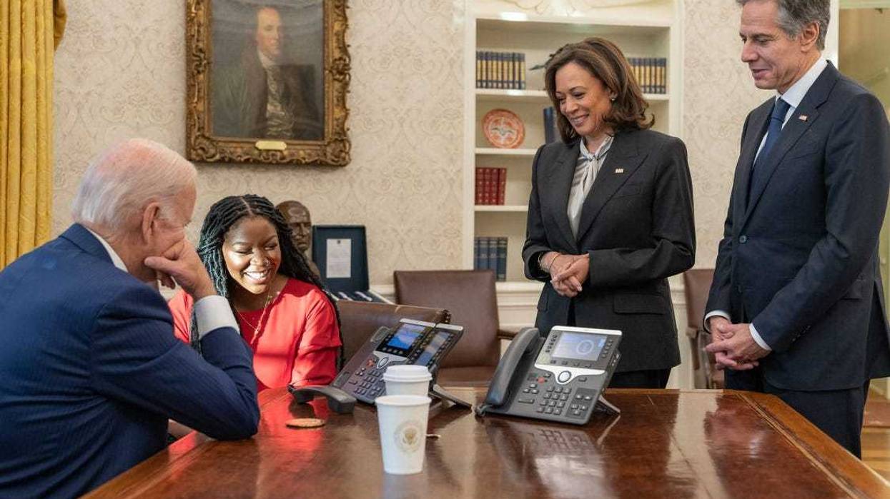 President Biden speaking to Brittney Griner on a phone at the White House after her release from Russian prisons on drug charges.