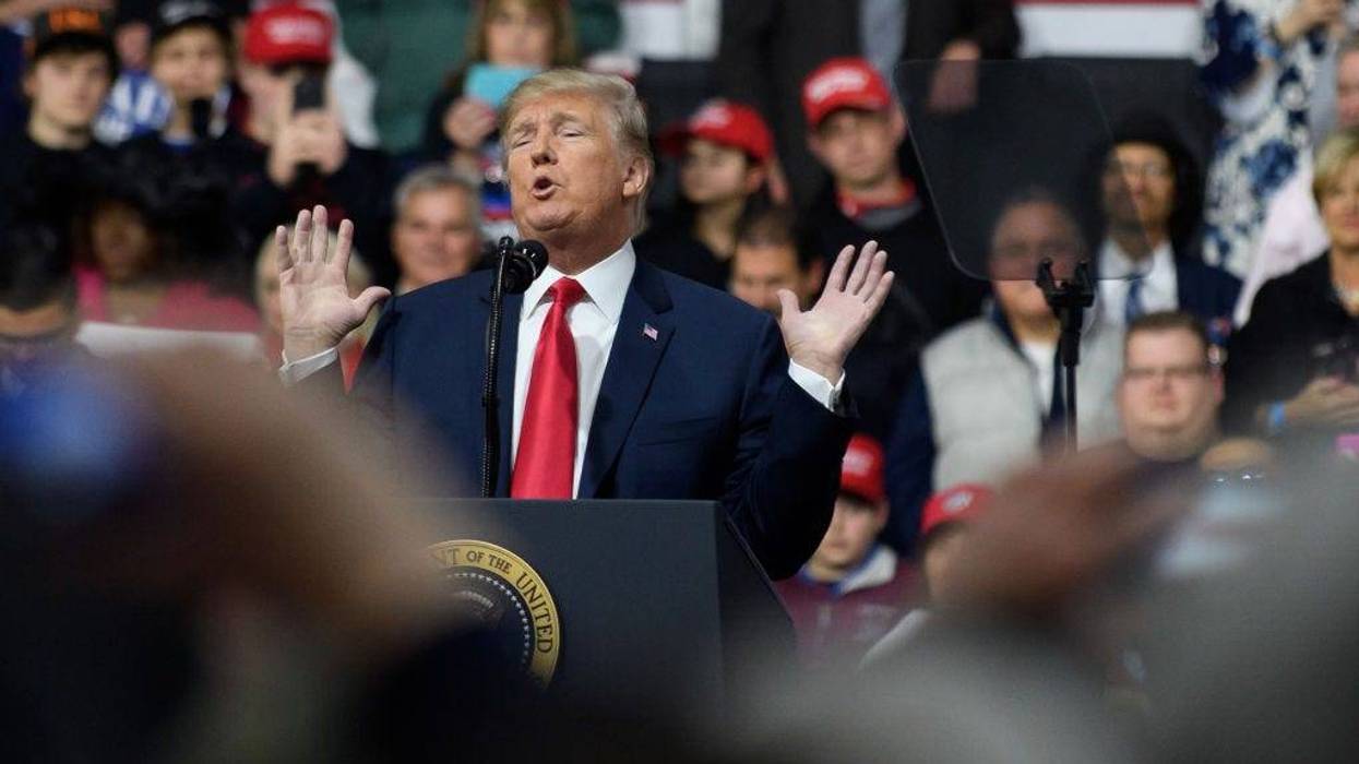 President Donald J. Trump speaks to supporters at the Atlantic Aviation Hanger on March 10, 2018 in Moon Township, Pennsylvania.