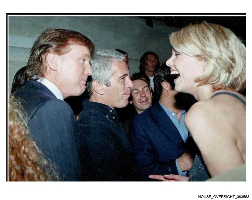 President Donald Trump in a photo with the late financier and convicted sex offender Jeffrey Epstein that was released Dec. 12, 2025 by House Democrats. Trump has acknowledged knowing Epstein, who made contacts with wealthy and famous people before his downfall, but reportedly cut ties with him in the early 2000s.