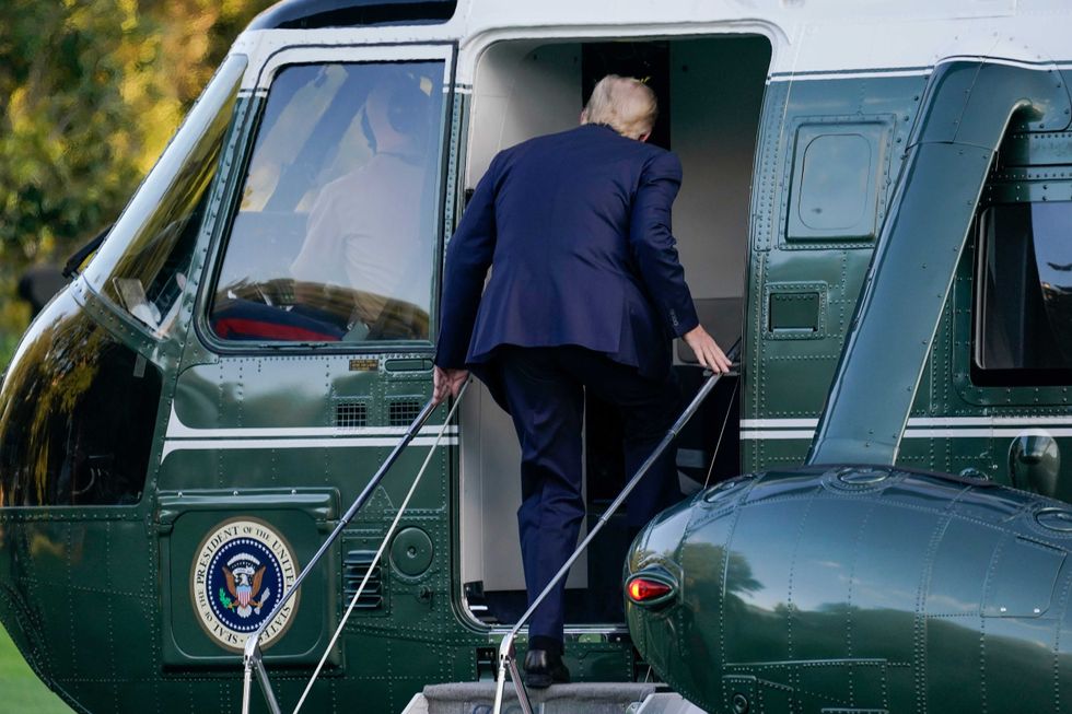 President Donald Trump leaves the White House for Walter Reed National Military Medical Center.