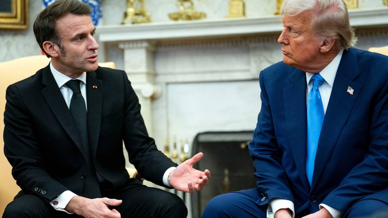 President Donald Trump meets with President of France Emmanuel Macron in the Oval Office at the White House in Washington, DC on Monday, February 24, 2025.