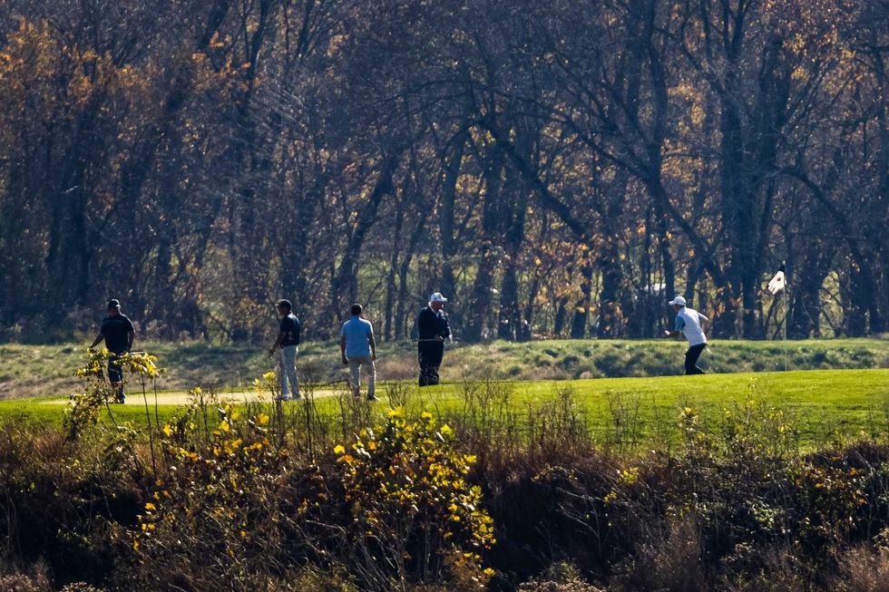 President Donald Trump plays a round of golf at his private club, Trump National Golf Club, on November 8, 2020 in Sterling, Virginia.